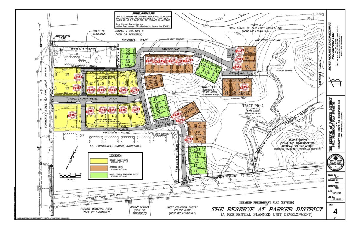 Townhome lots (green). Cottage lots (brown).